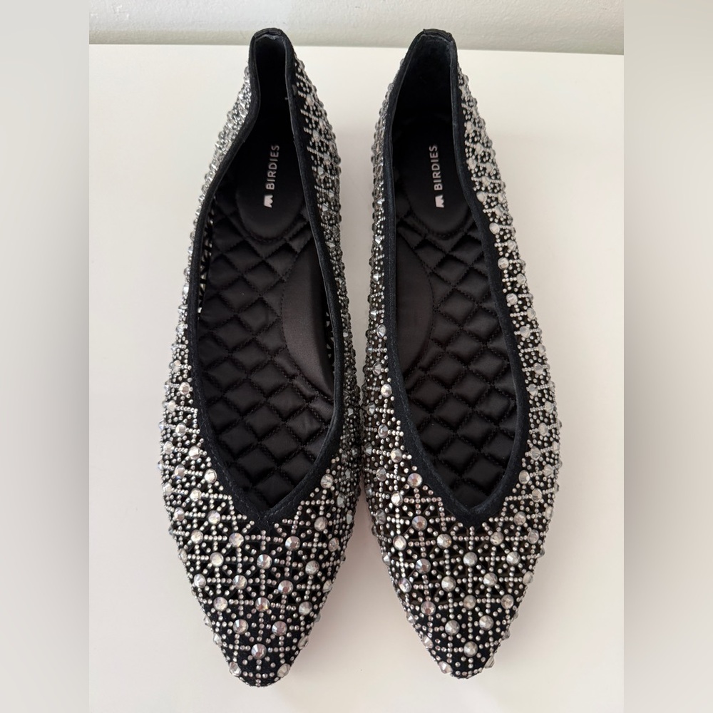 NWOB BIRDIES Goldfinch Quartz Crystal Black Pointy Toe Ballet Flats Shoes Size 9